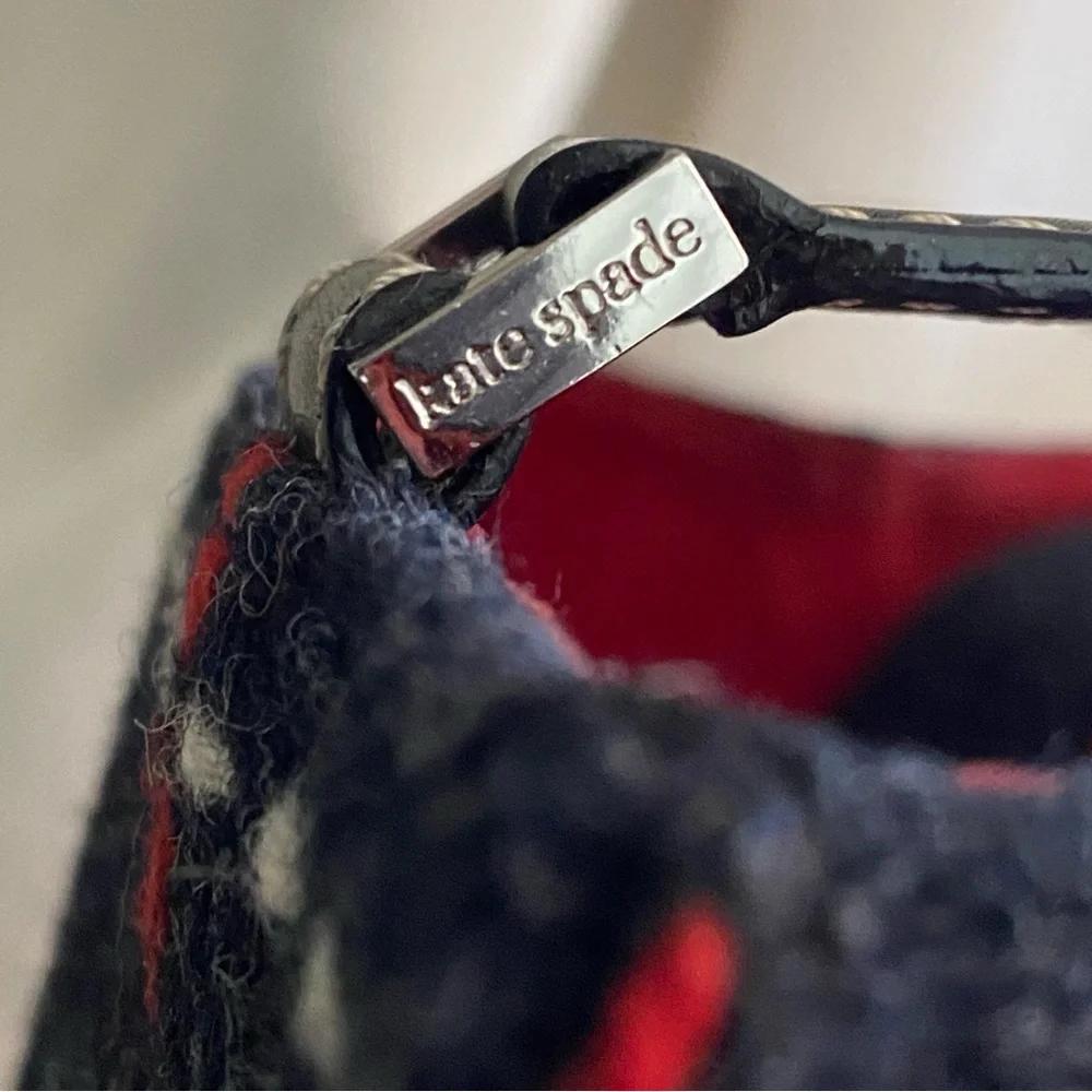 Kate Spade Black Plaid Tote with Red Bow Charm